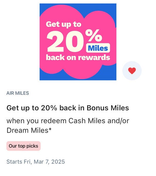 [Air Miles] Redeem BIG Event Get 20 back on Cash & Dream Miles