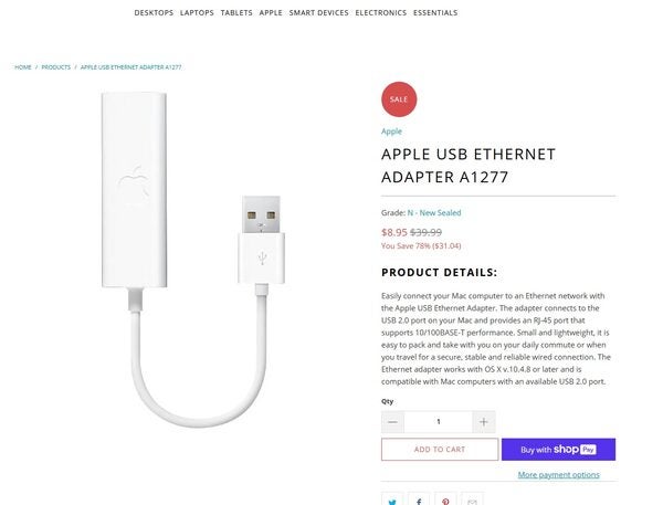 surplusbydesign.com] Apple USB A Ethernet Adapter (10/100 Mb/s  