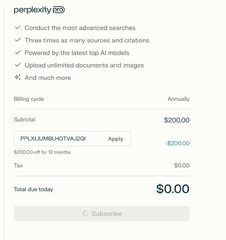 Free Perplexity 1yr subscription