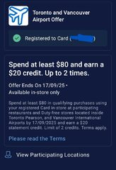 [YVR & YYZ] Spend at least $80 and earn a $20 credit. Up to 2 times