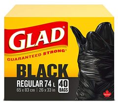 Glad Black Garbage Bags - Regular 74 Litres - 40 Trash Bags - $7.48