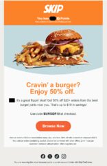 *YMMV* 50% off $20+ Select Burger Orders with code BURGER10 (max $10 off)
