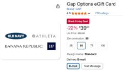 $50 Gap Options eGift Card for $39 (22% off)