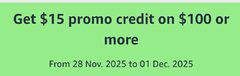 $15 promo credit with $100+ Apple gift card purchase