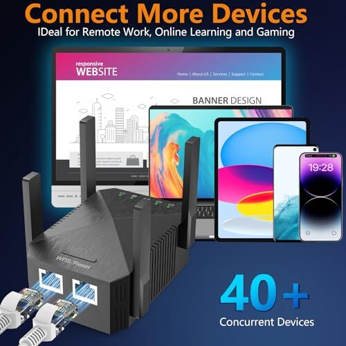 Extender WiFi COOYA 1200Mbps Con 4 Antenne – Copertura Fino A 10000 M², Doppia Banda 2.4 E 5 GHz, Porta Ethernet