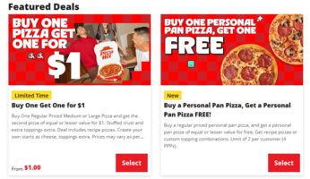 R redboy 69 10d ago Save 50% BOGO free Personal Pizza or BOGO $1 medium or large YMMV Pizza Hut 19 6 YMMV