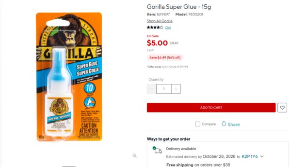 [Staples] Gorilla Glue 15g Bottle - $5.00 - RedFlagDeals.com Forums