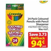 24-Pack Coloured Pencils With Pencil Sharpener - $0.94 ($3.73 Off)