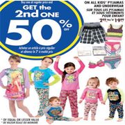 All Kids' Pyjamas And Underwear - Buy 1, Get 1 for 50% Off