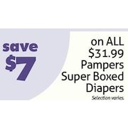 All $31.99 Pampers Super Boxed Diapers - $7.00 off
