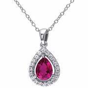 Day Red Modern Sterling Silver with Created Red Pear Ruby & Created White Sapphire Pendant Necklace - Online Only - $79.99 ($150.0