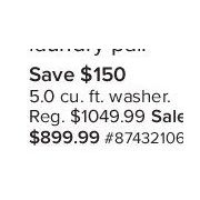 LG 5.0 Cu. Ft. Washer - $899.99 ($150.00 off)