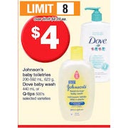 Johnson's Baby Toiletries, Dove Baby Wash Or Q-Tips  - $4.00