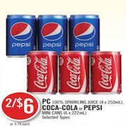 Coca-Cola or Pepsi Mini Cans 6-pk - 2/$6.00