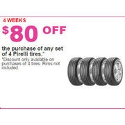 Pirelli Tires - Any Set Of 4 - $80.00 off