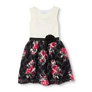 Girls Sleeveless Lace And Rose Print Tutu Dress - $24.97 ($24.98 Off)