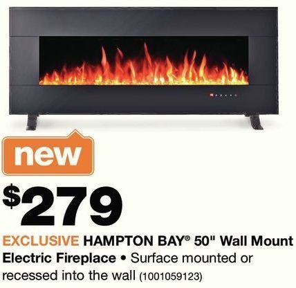 Home Depot Hampton Bay 50 Wall Mount, Hampton Bay 50 Inch W Electric Wall Mount Fireplace Review