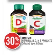 30% Off Jamieson Vitamin A, B, C, D, E Products
