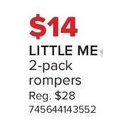 Little Me 2 Pack Rompers - $14.00