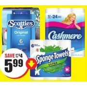 Cashmere Bathroom Tissue, Sponge Towel, Scotties Facial Tissue - $5.99 (Up to $4.00 off)